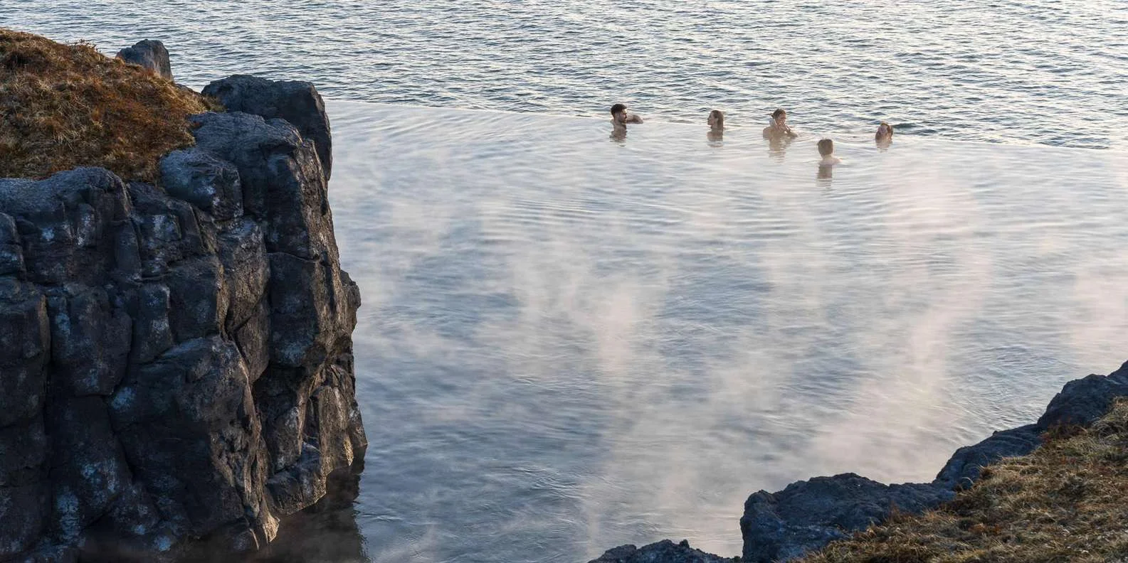 Reykjavik Sky Lagoon sauna — oceanfront infinity pool overlooking the North Atlantic